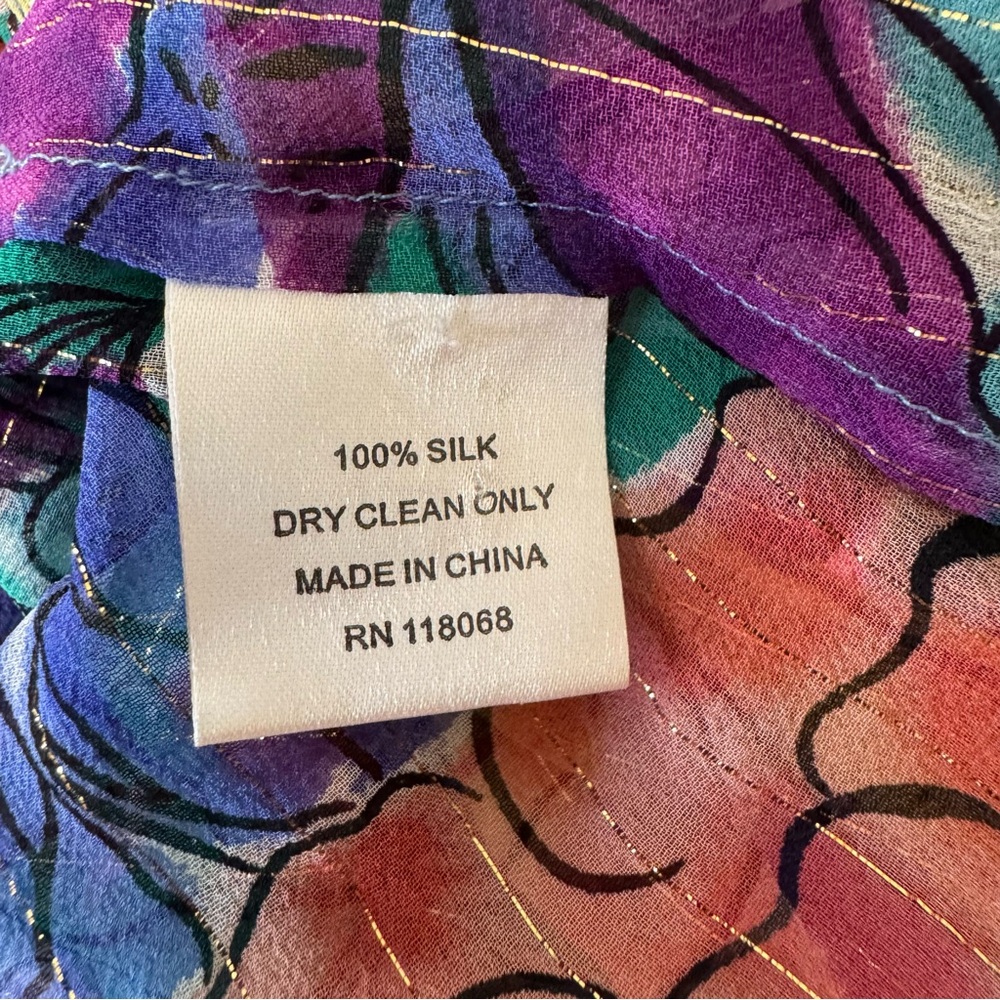 Anthropologie What Goes Around Comes Around 100% Silk Sheer Floral Blouse Size S - Picture 11 of 12